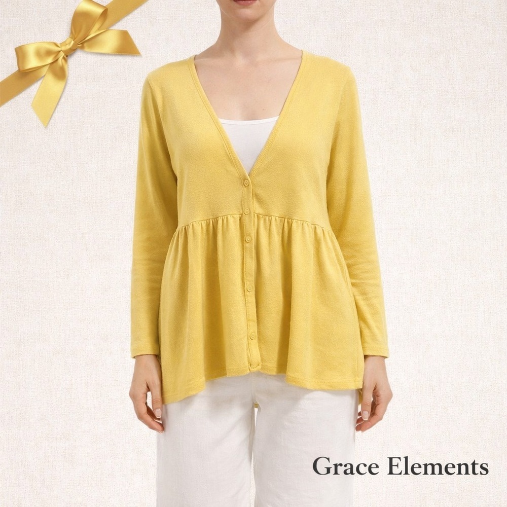 Grace Elements Butter Yellow Knit Top 33% Silk Full Cut Size S